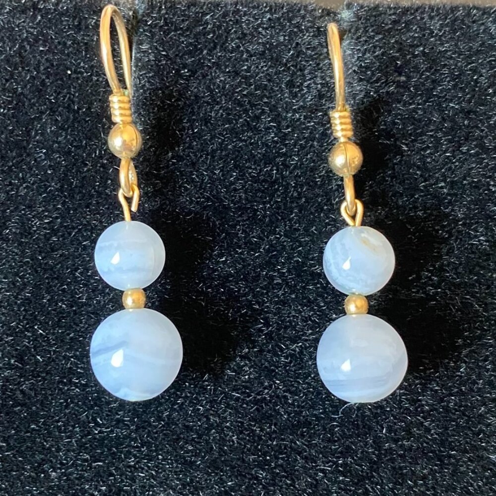 Vintage Blue Lace Agate Dangle Earrings - Picture 11 of 14